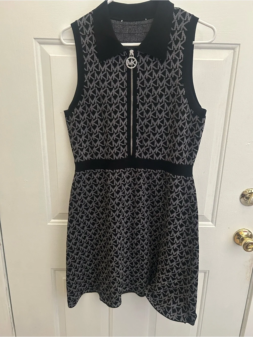 Michael Kors Black & Gray Patterned Knit Mini dress